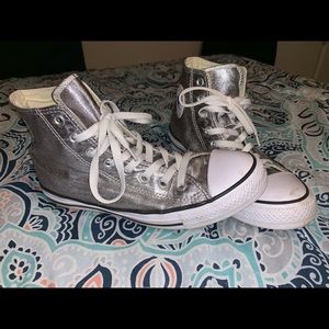 High-top silver metallic converse